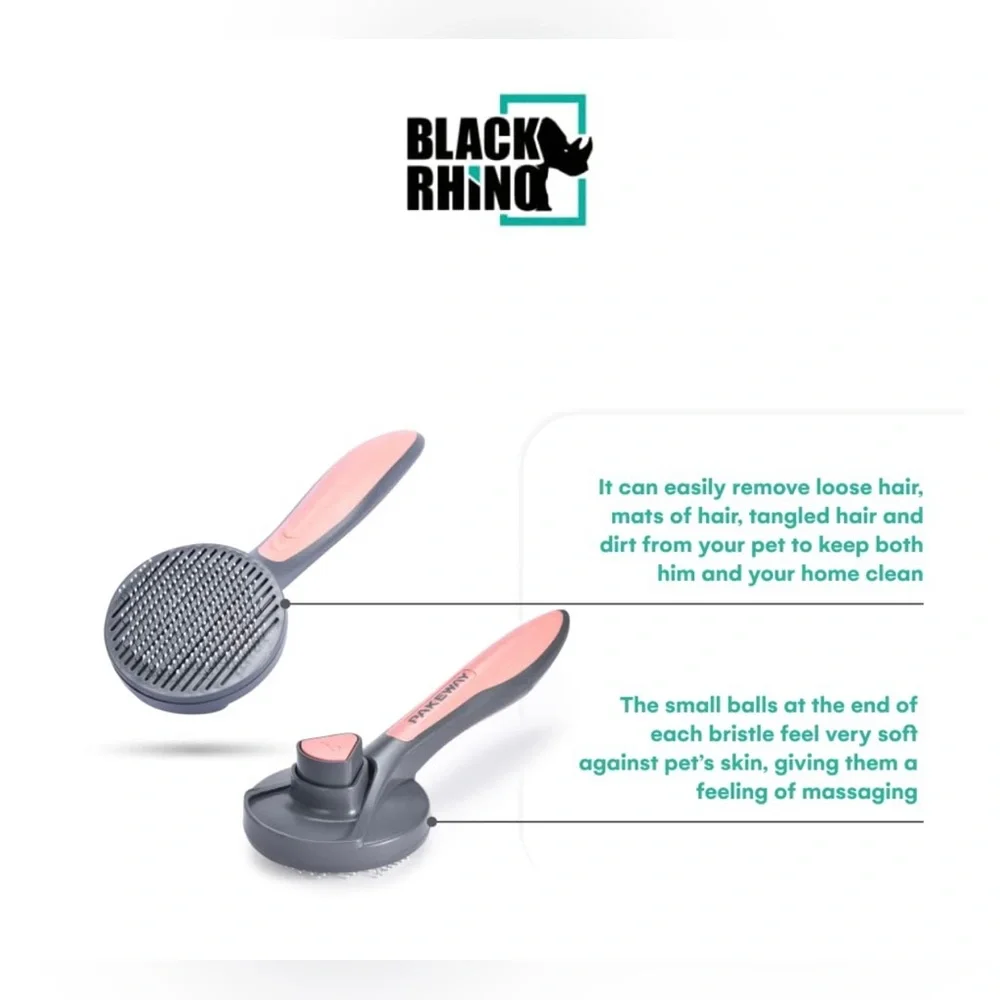 BLACK RHINO Self Cleaning Grooming Pet Brush for Shedding Long or Short Hair